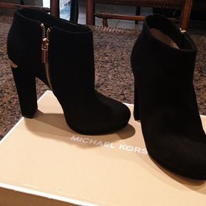 MK suede booties with gold zipper inner side